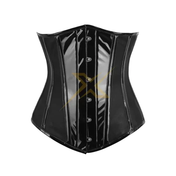 0006 Excel Leather Womens Fashion Shiny PVC leather Black Sexy Gothic Waist Trainer Underbust Corset 1