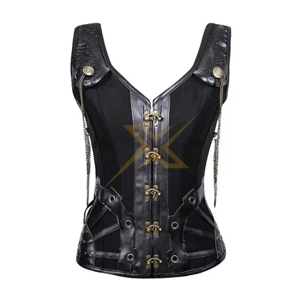 Steampunk Vintage High collared Spiral Steel Boned Brocade Corset 3