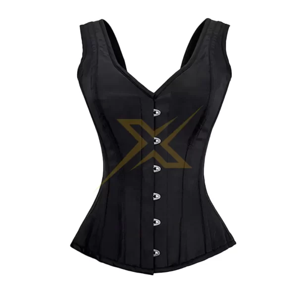 Womens Steampunk Black Overbust Steel Boned Cotton Corset 1