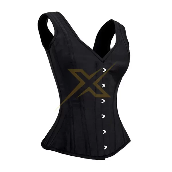 Womens Steampunk Black Overbust Steel Boned Cotton Corset 2