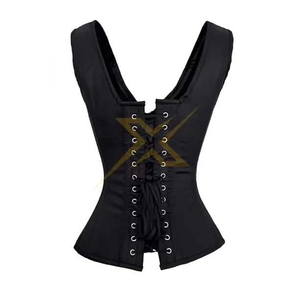 Womens Steampunk Black Overbust Steel Boned Cotton Corset 3