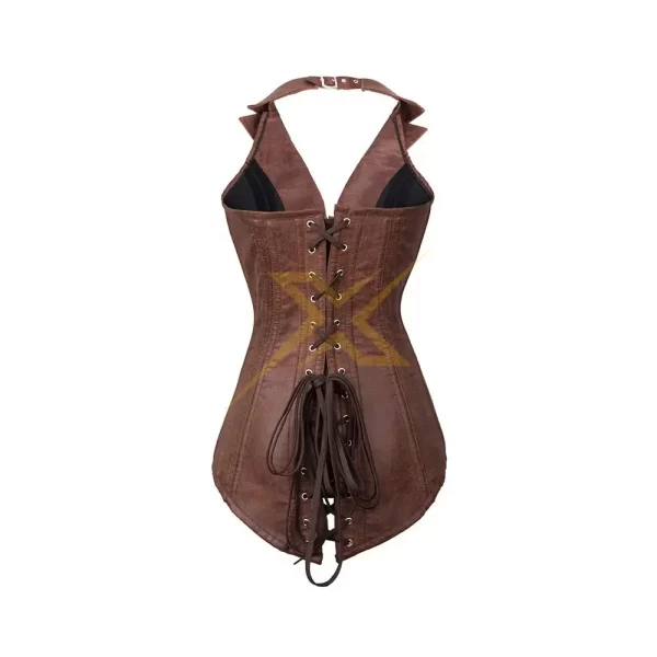 Faux Leather Steampunk Corset Goth Spiral Vest Zip Top Genuine Steel Boned Biker Overbust Corset 2