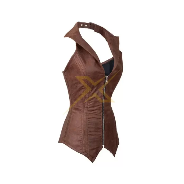 Faux Leather Steampunk Corset Goth Spiral Vest Zip Top Genuine Steel Boned Biker Overbust Corset 3