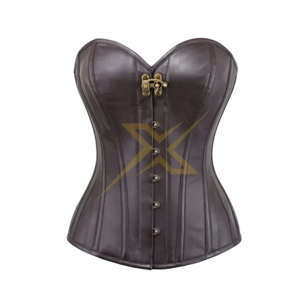 Genuine Corset Heavy Duty Brown Sheep Nappa Leather Steampunk Overbust Corset 3