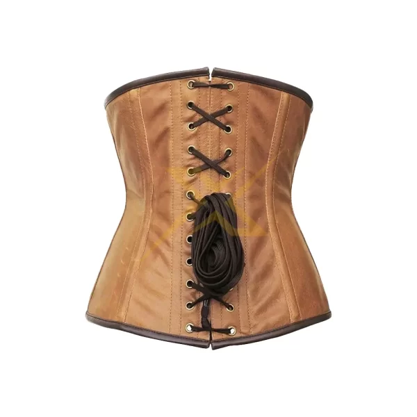 Genuine Crunch Leather Metal Clasp Steampunk Underbust Corset 1