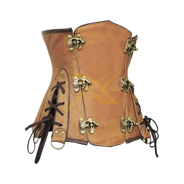 Genuine Crunch Leather Metal Clasp Steampunk Underbust Corset 2