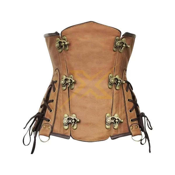 Genuine Crunch Leather Metal Clasp Steampunk Underbust Corset 3