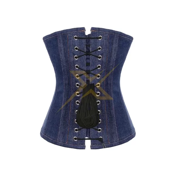 Genuine Denim Over bust Waist Training Corset Genuine Double Steel Boned Shapewear Gothic Corset01