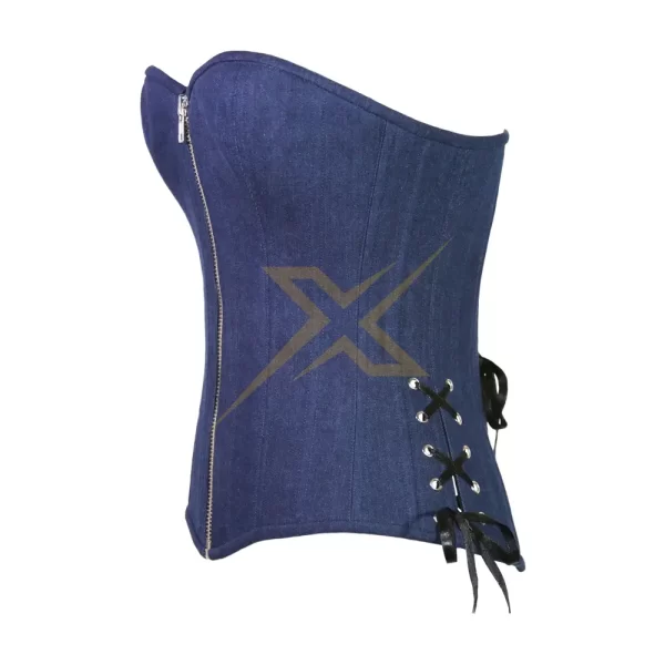 Genuine Denim with side Ribbon Waist Training Over Bust Corset 1