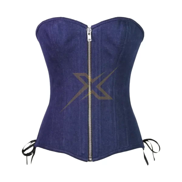 Genuine Denim with side Ribbon Waist Training Over Bust Corset 2