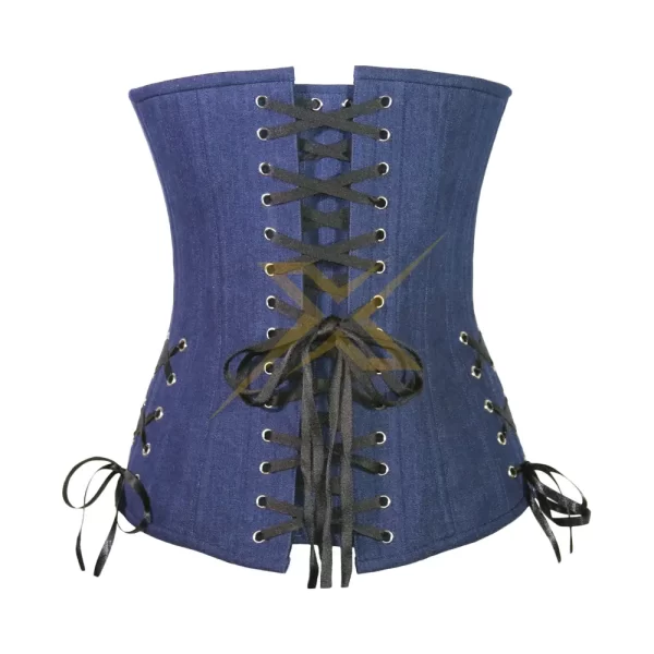 Genuine Denim with side Ribbon Waist Training Over Bust Corset 3