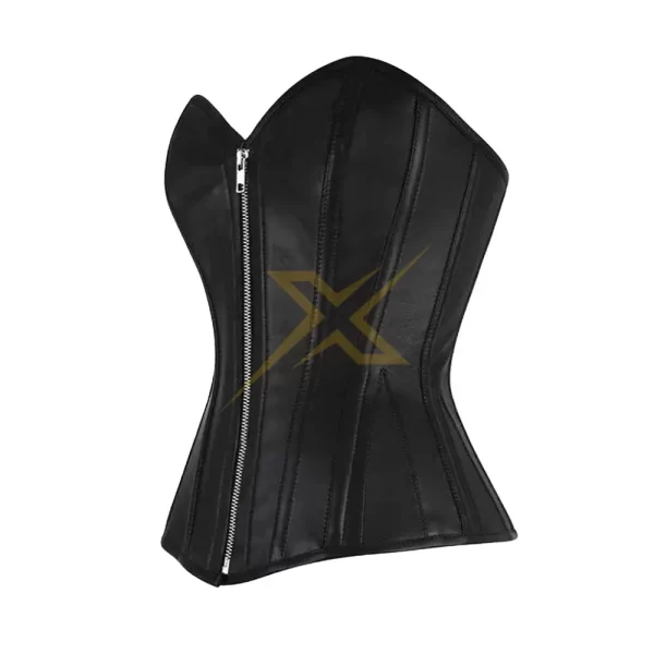 Genuine Leather Front Zipper Steampunk Waist Training Top Overbust Corset 3