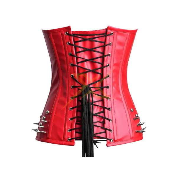 Genuine Leather with Cord Lacing Steel Busk Hook and Eye Closure Steel Bullets corset Top Over Bust 1
