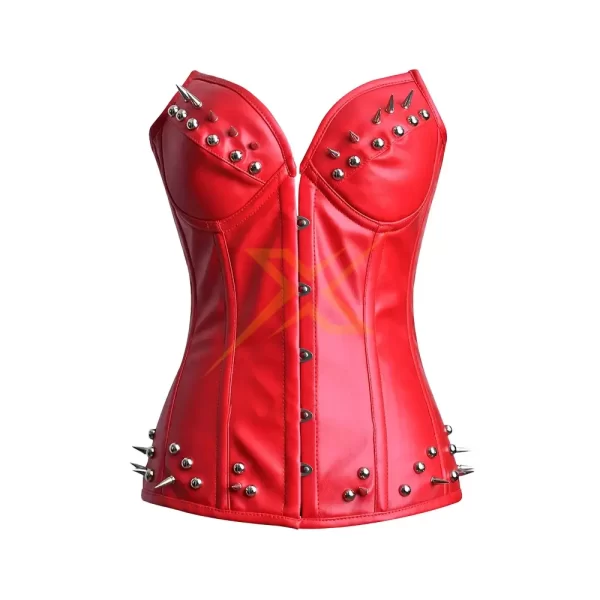 Genuine Leather with Cord Lacing Steel Busk Hook and Eye Closure Steel Bullets corset Top Over Bust 2