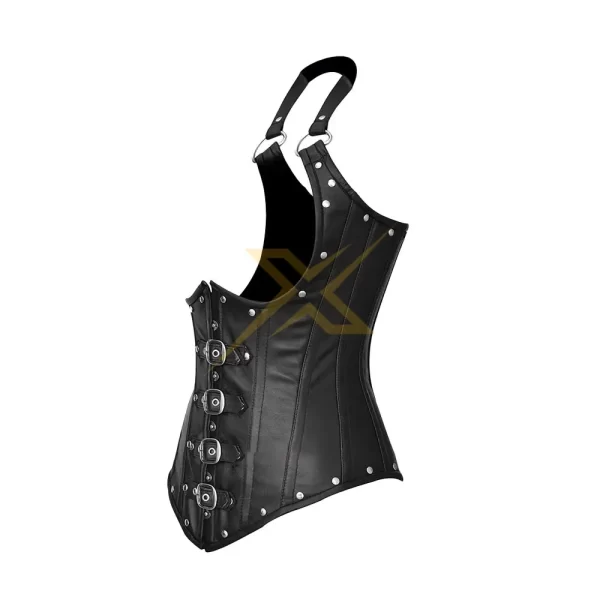 Genuine PU Leather Halter Shoulder Straps Underbust Heavy Duty Steel Boned corset 2