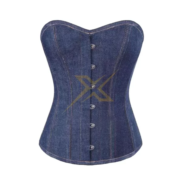Top Selling Pakistan 2024 Best Genuine Denim Over bust Waist Training Corset Genuine Double Steel Boned Shapewear Gothic Corset 1