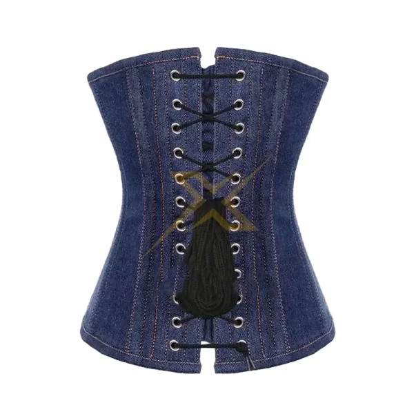 Top Selling Pakistan 2024 Best Genuine Denim Over bust Waist Training Corset Genuine Double Steel Boned Shapewear Gothic Corset 2