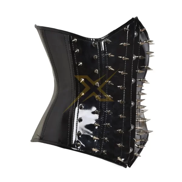 Womens Genuine PVC hooks and Eye Black Spiked Corset 2