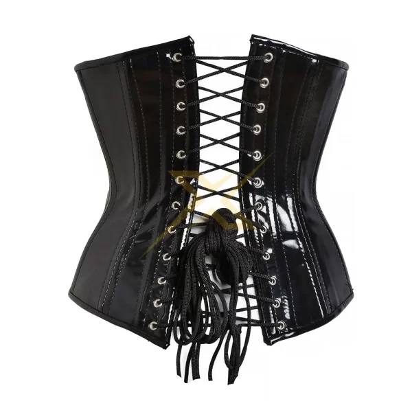 Womens Genuine PVC hooks and Eye Black Spiked Corset 3