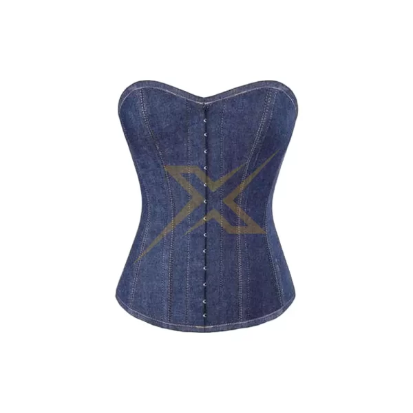 Womens Selling Pakistan 2024 Genuine Denim Over bust Waist Training Corset Genuine Double Steel Boned Shapewear Gothic Corset 1
