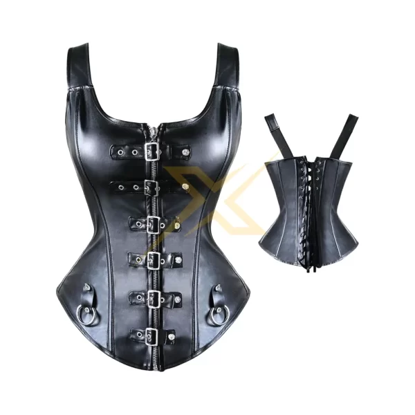 Womens steampunk gothic Genuine Steel Boned faux leather Overbust Underbust High Quality corset 3