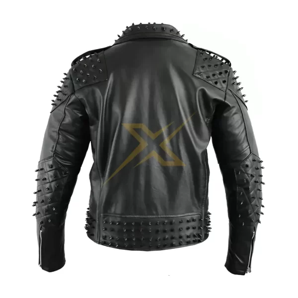 012 Mens Genuine Black Quality Studded Cowhide Leather Biker Jacket 1