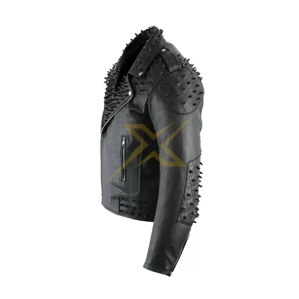 012 Mens Genuine Black Quality Studded Cowhide Leather Biker Jacket 3