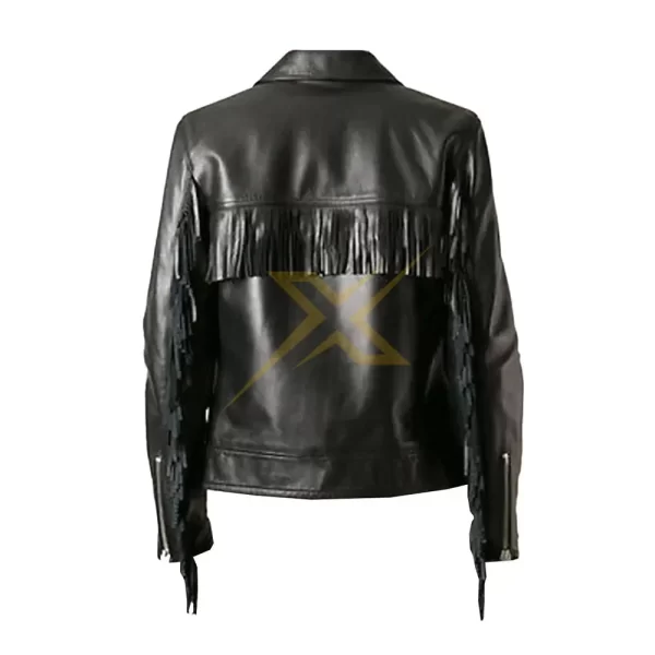 017 Mens Genuine Handmade Black western Fringe Leather Jacket 1
