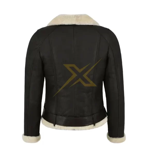 032 Womens Genuine Real Shearling Bomber Biker Black Leather Jacket 1