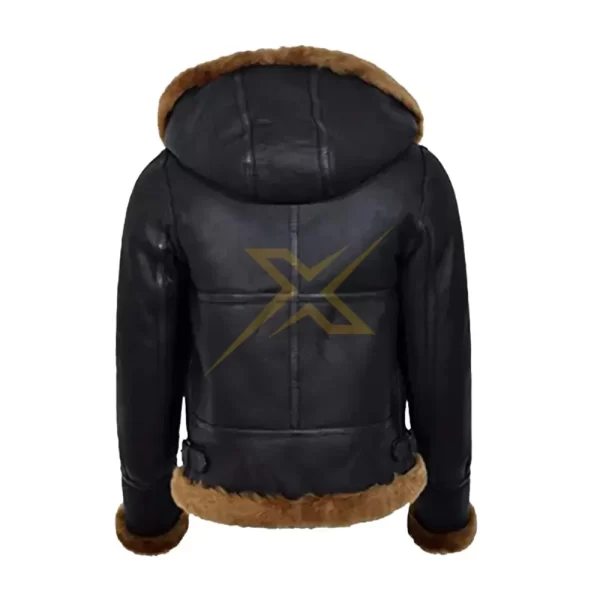 036 Womens Sheepskin Leather Genuine Black with Hood Jacket 3