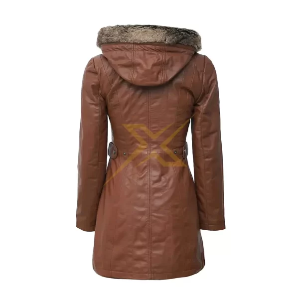 049 Womens Genuine Lambskin Jean Brown Shearling Coat Removable Hood Long Coat 1