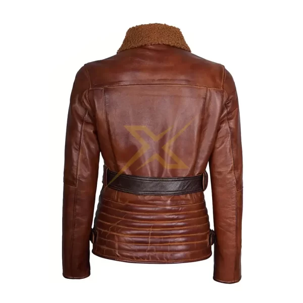 051 Womens Genuine Shearling Real Leather Brown Jacket 1