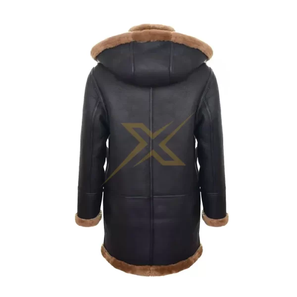 053 Womens Genuine Sheepskin Hooded Duffle Shearling Warm Outwear Trench Coat 1