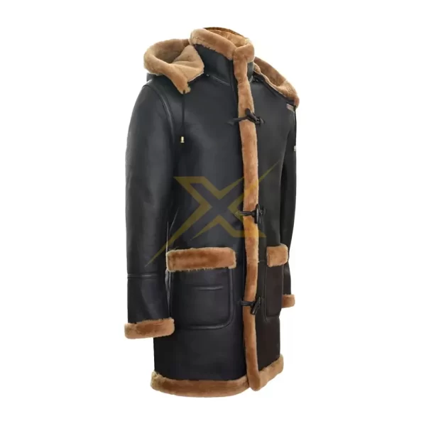 053 Womens Genuine Sheepskin Hooded Duffle Shearling Warm Outwear Trench Coat 2