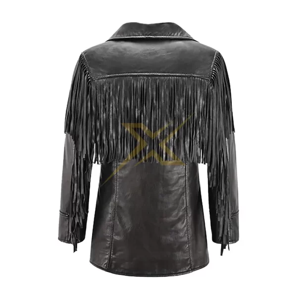 060 Womens Genuine Western Fringes Napa Leather Jacket Black Classic Fringe Jacket 1