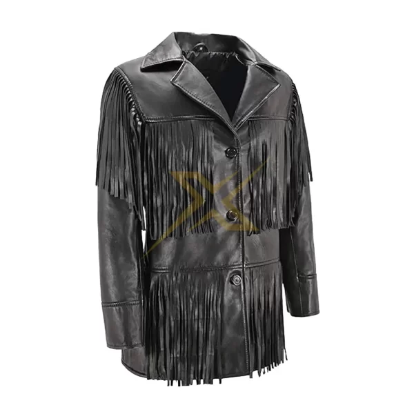 060 Womens Genuine Western Fringes Napa Leather Jacket Black Classic Fringe Jacket 2