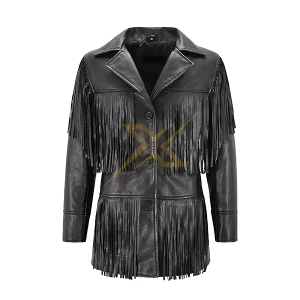 060 Womens Genuine Western Fringes Napa Leather Jacket Black Classic Fringe Jacket 3