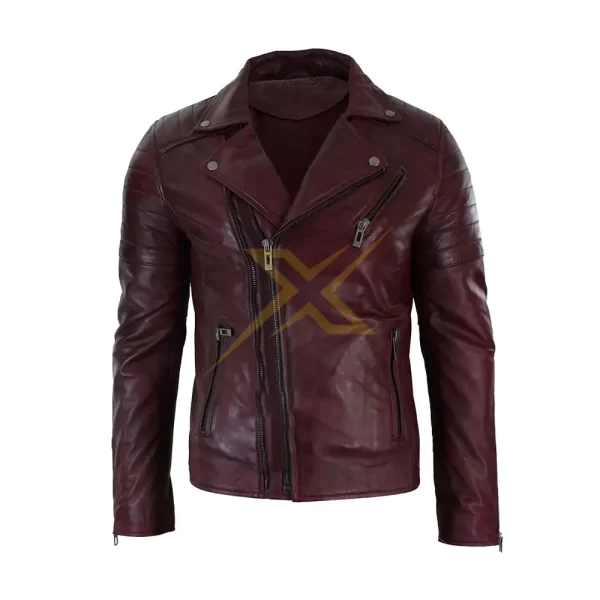 Mens Brando Genuine Leather Slim Fit Cross Zip Retro Jacket Vintage Biker Jacket 2