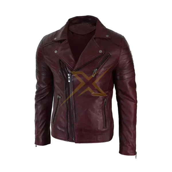 Mens Brando Genuine Leather Slim Fit Cross Zip Retro Jacket Vintage Biker Jacket 3