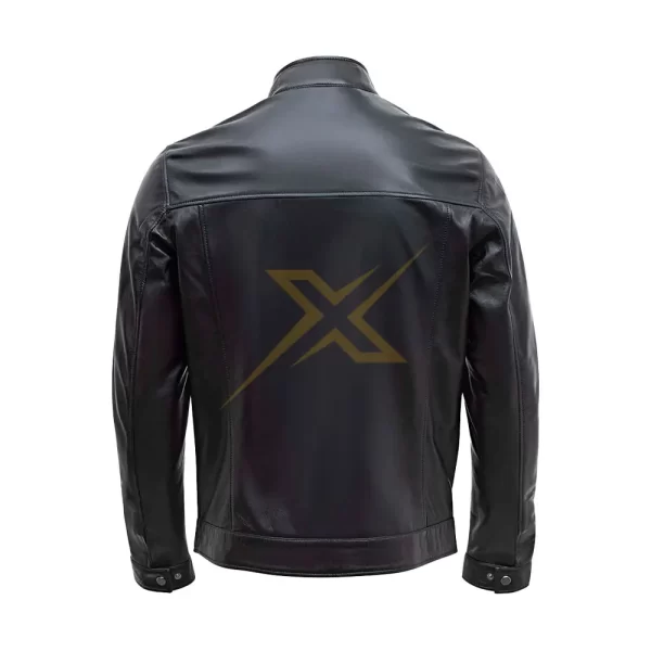 Mens Genuine Leather Slim Fit Cross Zip Up Collar Retro Vintage Brando Mens Jacket 1