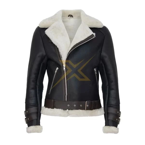 Mens Genuine Leather Winter Sheepskin Leather Biker Zipper Closure Jacket 2