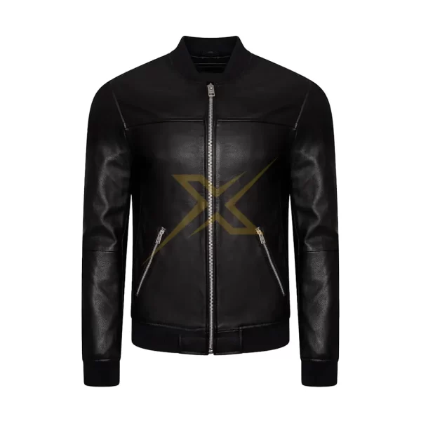 Mens Genuine Real Leather Classic Bomber Jacket slim Fit 2
