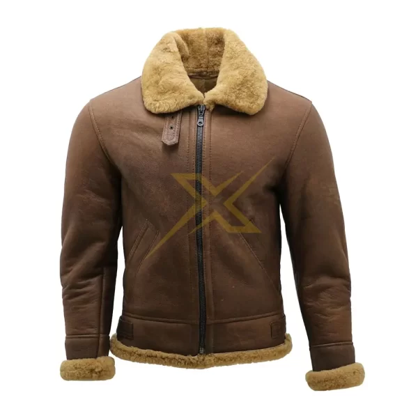 Mens Genuine Sheepskin WW2 Bomber Brown Leather B3 Flying Aviator Warm and Stylish Jacket 2