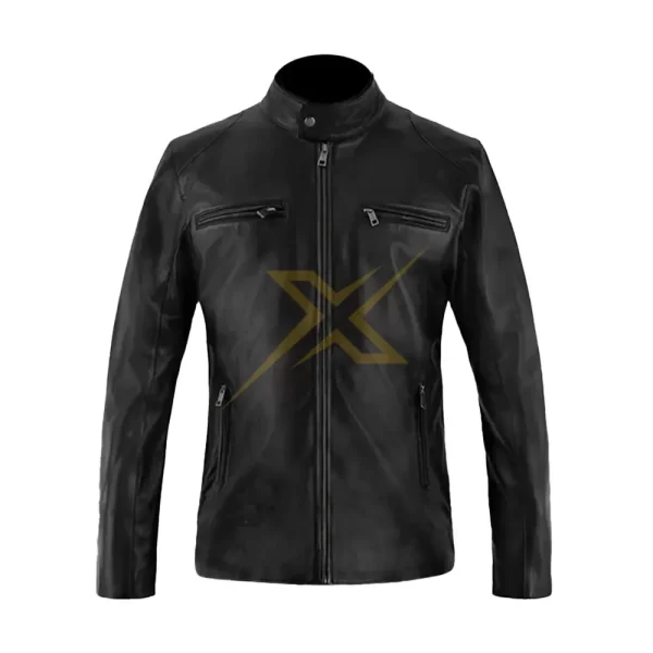 Mens Motorcycle Genuine Real leather Slim Fit Jacket 2