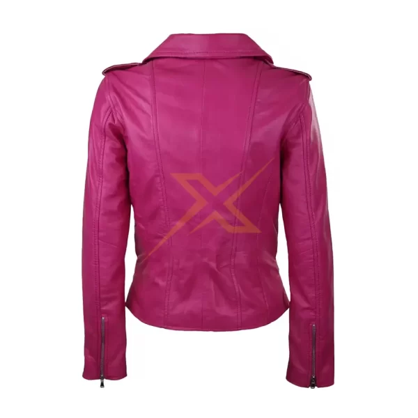 Womens Genuine Leather Pink Short Biker Slim Fit Jacket 1