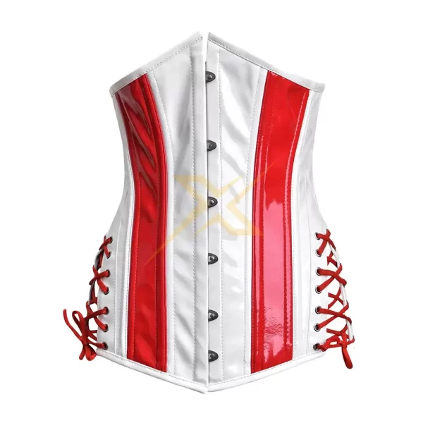 Genuine PVC Leather Red and white Heavy Duty Underbust corset 1