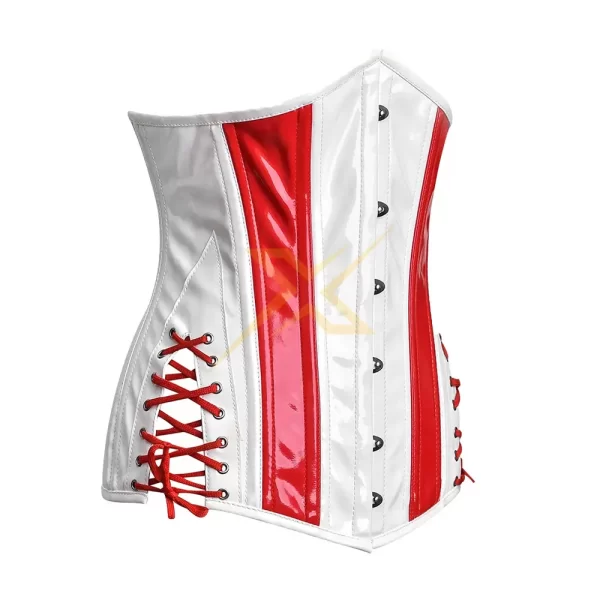 Genuine PVC Leather Red and white Heavy Duty Underbust corset 3