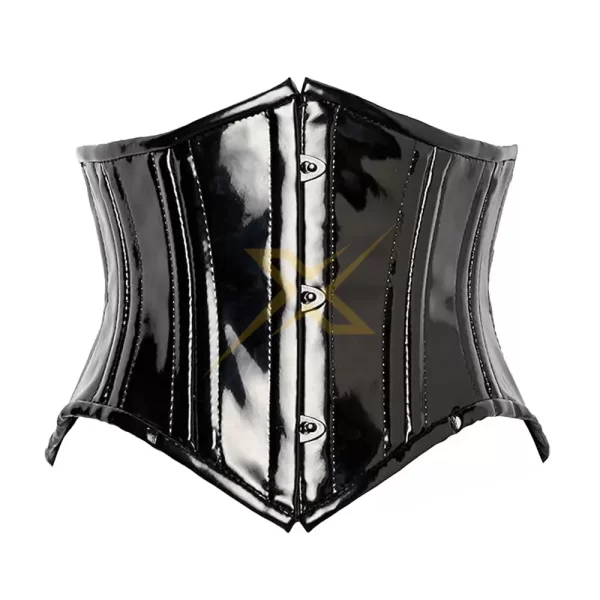 Heavy Duty Genuine Black PVC Vinyl Double Steel Boned Overbust Cor 1
