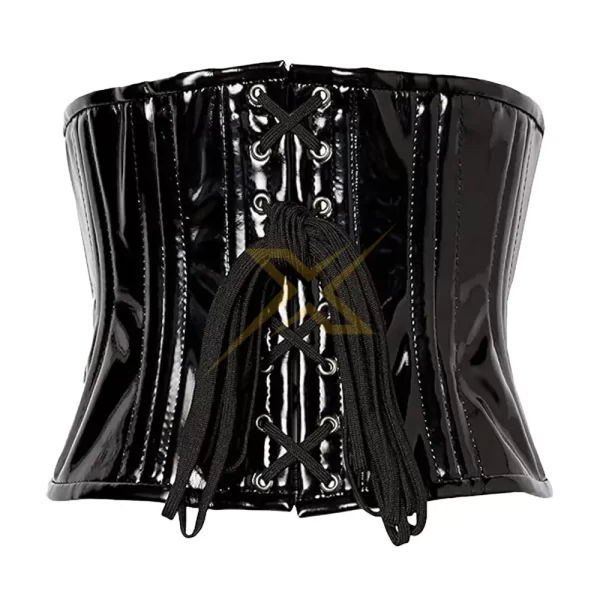 Heavy Duty Genuine Black PVC Vinyl Double Steel Boned Overbust Cor 2