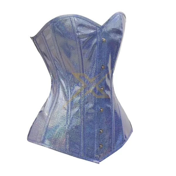 Heavy Duty Light Blue Shiny PVC Overbust corset 2
